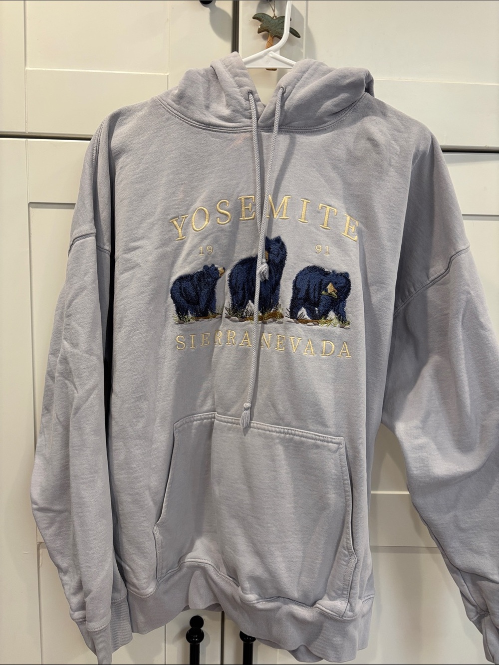 Brandy Melville Light Blue  Hoodie with Navy Bear Embroidery